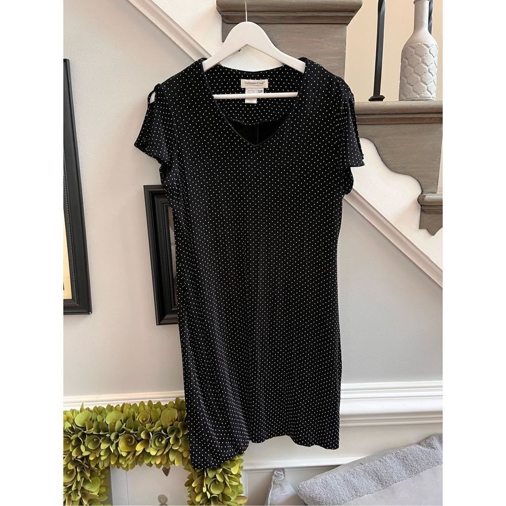 Coldwater Creek Black Raised Polka Dot Textured Dress sz 12P